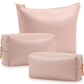Kigeli 3 Piece Leather Makeup Bag Set Graduation Women Gifts PU Leather Makeup Toiletry Bag Bridesmaid Cosmetic Pouch Small Aesthetic Travel Purse for Wedding Birthday Women Gifts(Pink) - color: Pink