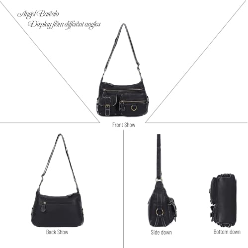 Angel Barcelo Cross body Shoulder Bag Women Soft PU Leather Purses and Handbags - color: 801-black