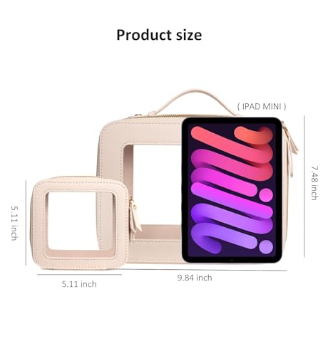 2Pack Leather Clear Makeup Bags with Zipper,Majhong Tile Bag Toiletry Bags for Car Essentials PVC Transparent Storage Pouch Travel Portable Lipstick Bag Organizer for Women (Mini+Large Beige) - color: Beige, style: Mini&large