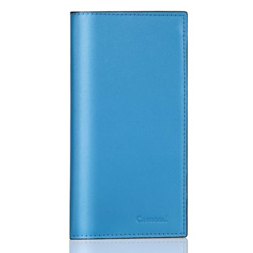 CASMONAL Checkbook Cover for Personal, Check Book Holder for Women & Men | PU Leather with Pen Holder, Transparent PVC Divider for Duplicate Checks - color: Blue Cadet