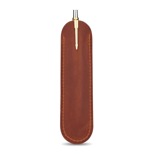 Leather Pen Case, Single Pen Pouch Cover, Fountain Pen Sleeve Holder (Cognac) - color: Cognac