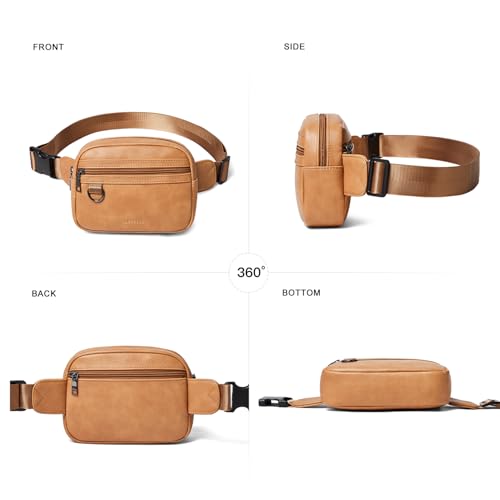 Leresas 2L Fanny Packs for Women Cross Body Belt Bag Vegan Leather Chic Waist Pack Crossbody Waist Bag Travel Running Tan - color: Light tan
