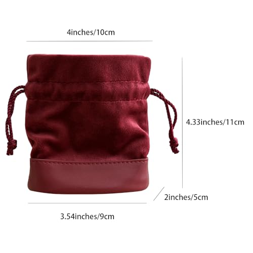 2pcs Velvet Drawstring Pouches PU Leather Bottom Gift Bags for Jewelry,Ring,Earrings,Earphone,Wedding Favors, Party Favors,4" X 4.3" (red+green) - color: red+green