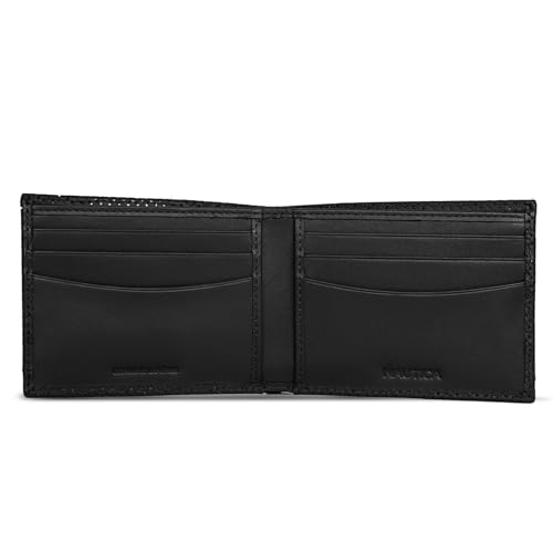 Nautica Men's Bifold Leather Wallet | RFID Blocking | ID Window | Card Slots | Organization | Durable | Stylish - color: Perforated - Black