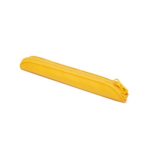 Slim Pencil Case Skinny Pen Case Pen Pouch (Oxford Yellow) | Silver zipper; tough wipe-clean Oxford fabric; holds gel writers and a stylus; fits binders planners and backpacks - color: Yellow