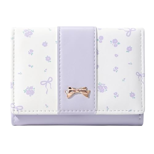 Trendlooks Cute Coquette Bow Small Wallet for Women Girls | Mini Wallet, 7 Card Slots, ID Window, Cash Slot - color: PURPLE