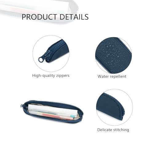 Slim Pencil Case Skinny Pen Case Pen Pouch (Oxford Royal Blue) | Silver zipper; tough wipe-clean Oxford fabric; holds gel writers and a stylus; fits binders planners and backpacks - color: Royal Blue