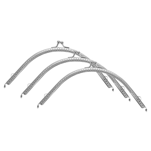 uxcell 3 Pcs Metal Purse Frame, 18cm/7.1" Retro Arch Kiss Lock Clasp Frame Embossed for Purse Making, Handled Bag, Coin Bag Clutch Bag, Frame Hardware Replacements (Silver)