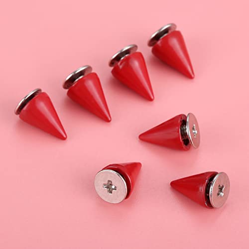 Yetaha Red 7x10MM Cone Punk Screw Back Rivet Spikes, Metal Studs - color: Red