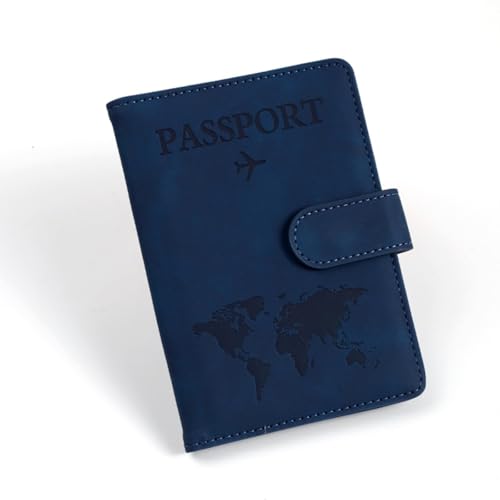 PU Leather Magnetic Buckle Multifunctional Passport Holder Wallet with RFID Blocking, SIM Card Storage, Map Exit Card Bag, Unisex Travel Document Organizer (Dark Blue) - color: dark blue