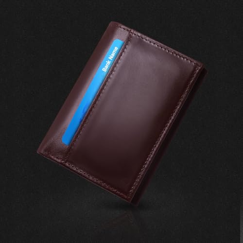 Mens Trifold Leather Wallet，Genuine Leather RFID Blocking Wallets for Men，Tri Fold Wallet with 2 ID Window and 8 Card Slots - color: brown