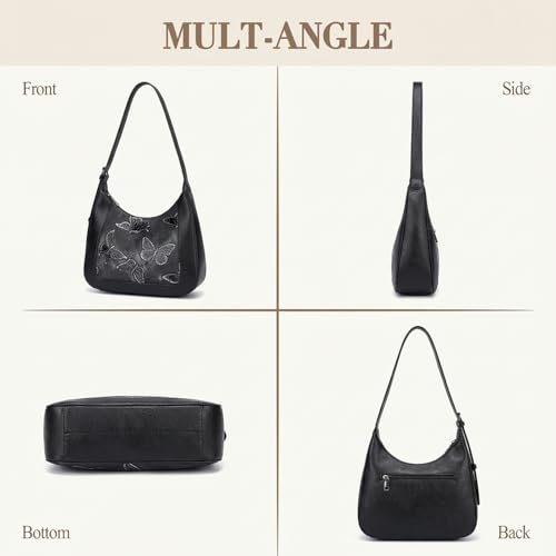 BELTANA Shoulder Bag for Women, Small Vegan Leather Butterfly Hobo Purse | Crescent Shoulder Purse, Top Handle Design, Lightweight, Underarm Style, Daily Travel & Shopping, Gift Choice - color: Black-silver