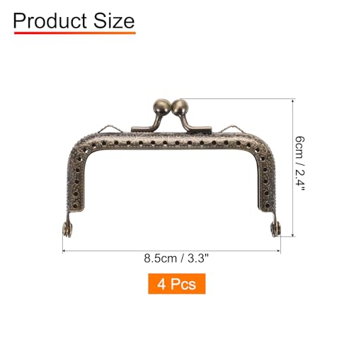 uxcell 4 Pcs Metal Purse Frame, 8.5cm/3.3" Retro Rectangle Kiss Lock Clasp Frame Embossed for Purse Making, Handled Bag, Coin Bag Clutch Bag, Frame Hardware Replacements (Bronze) - size: 3.3"