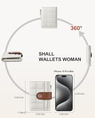 BOSTANTEN Small Wallet for Women RFID Blocking Leather Compact Card Holder | Zipper Coin Pocket, Bifold, Minimalist, Fits Small Purses, Travel, Quilted, Perfect Gifts, Brown＆White - color: Brown＆White