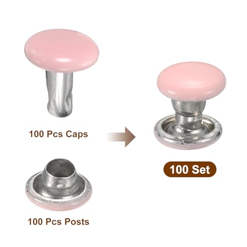 HARFINGTON 100 Sets Double Cap Leather Rivets, 6x6mm Round Cap Tubular Metal Studs Leather Crafting Rivets for Fabric Belt Pet Collar Boot Bag Repair and Decoration, Pink - color: Pink, size: 6x6mm
