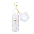 Sisadodo Glitter Lip Oil Holder Key Chains for Woman Lipstick Case with Mirror Lip Balm Keychain for Lipstick Case Keychain - color: White-flower