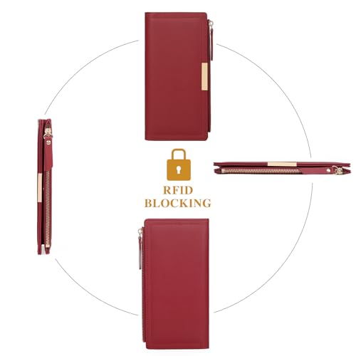 Slim Women's Wallet Ladies Credit Card Holder Bifold RFID Blocking - color: A02 Red