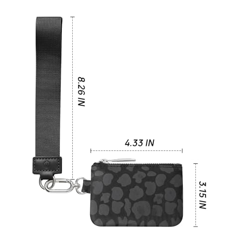 Mum's Memory Mini Zip Around Wristlet Wallets for Women -KeyChain Wallet with Detachable Dual Pouch Wristlet -Key Chain Coin Purse Small Wallets - color: Black Leopard