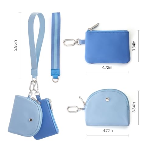 Mini Dual Pouch Wristlet Wallet for Women – Zip Around wristlet Keychain Wallet with 2 Wristlets, Ideal for Dog Walking, Coffee Runs & Lunch Break Essentials (Blue) - color: Blue