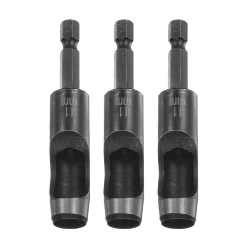 HARFINGTON 3pcs Leather Hollow Punch 1/4 Hex Shank for Drills, 11mm Dia Rotary Hole Punch for Thick Fabrics Leathercraft Working - size: 11mm