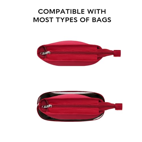 GIVLEFLY Satin Purse Organizer Insert for Bucket Bag, Silky Polyester Handbag Liner, Lightweight Structured Purse Shaper for Women,Zipper red small - color: Red Zipper, size: Small