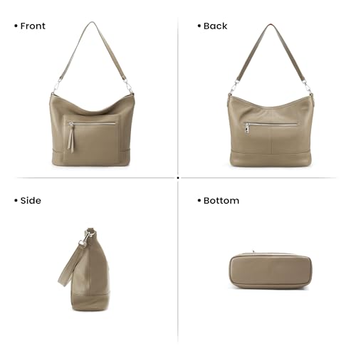 befen Genuine Leather Crossbody Hobo Purse for Women Soft Lightweight Leather Handbags with 2 Removable Straps - color: M-taupe