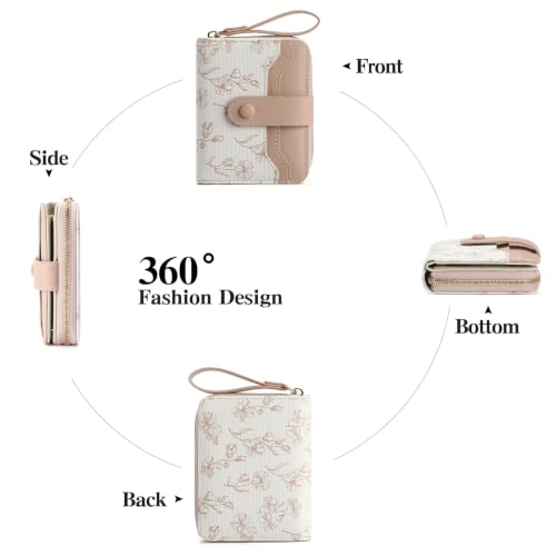 GAEKEAO Womens Wallet Slim Thin RFID Blocking Floral Leather Card Holder Bifold Long Ladies Wallet with Zipper Pocket - color: B01-Pink & White