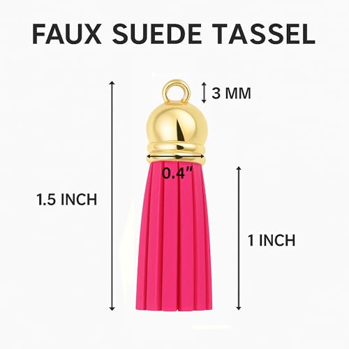 Mandala Crafts Gold Cap Hot Pink Faux Suede Leather Tassels, 100 PCs - color: Gold Cap Hot Pink Suede
