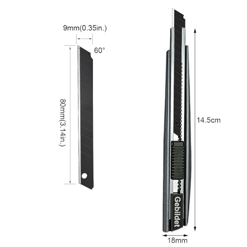 Gebildet 5pcs Right and Left Hand Self-Lock Cutter Knife/Black 9mm Blades /60° Blace Knife/Utility Knife/Graphic Knife (G300) - color: Grey-black Blade