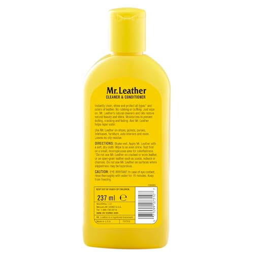 MR. LEATHER Cleaner & Conditioner, Restores & Protects All Leather, 8 oz | Made with Natural Oils, Hydrating & Water-Repelling Cream, Ideal for Leather Furniture, Sofa, Auto Interior, Shoes & Bags - size: 8 Fl Oz (Pack of 1)