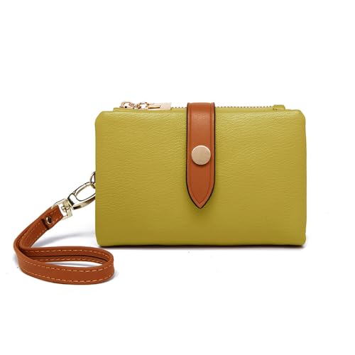 TPKUENL Wallets for Women Small Bifold Rfid Leather Zipper Coin Pocket Wrist Strap(Green) - color: Green