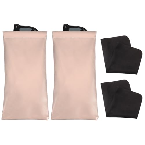 PATIKIL Squeeze Top Sunglass Pouch PU Leather Soft Eyeglass Pouch Portable with Eyeglass Cloth - color: Rose Gold
