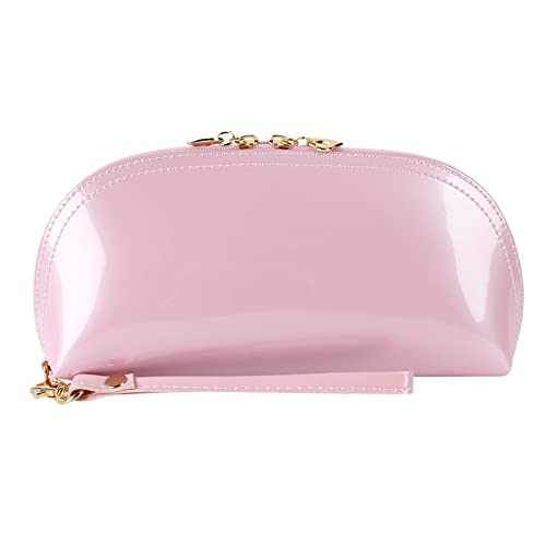 ZLMBAGUS Fashion Cosmetic Bag Patent Leather Makeup Pouch Wristlet Zipper Makeup Case Holder Coin Purse Clutch Pink - color: Pink