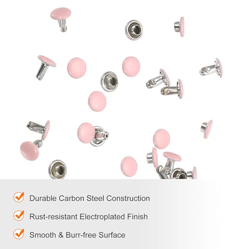 HARFINGTON 100 Sets Double Cap Leather Rivets, 6x6mm Round Cap Tubular Metal Studs Leather Crafting Rivets for Fabric Belt Pet Collar Boot Bag Repair and Decoration, Pink - color: Pink, size: 6x6mm