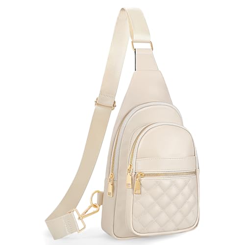 Sling Bag for Women Crossbody Leather Fanny Packs Chest Bag Fashion Sling Backpack Travel JASGOOD - color: Khaki