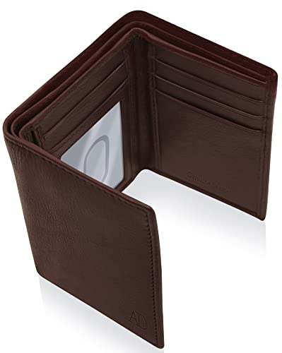 Trifold Wallets for Men - Slim RFID Blocking Wallet for Securing Personal Data - Front Pocket Friendly Genuine Leather Wallet - Mens Wallets Trifold with ID Window - Tri Fold Wallet Gifts for Men - color: Brown