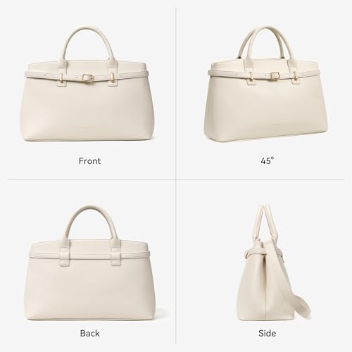 BOSTANTEN Soft Structured Satchel Bag for Women Medium Work Tote Handbag | Commute or everyday, Luxury Pebble Leather or Faux Suede, Professional Style, Removable Strap, Expandable, Giftable Choice - color: White