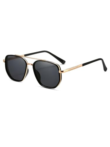 kimorn Women's Tangle Free Aviator Sunglasses, Polarized UV400 Protecion | Retro Square Frame Shades, Small-Medium Fit, Driving, Beach, Daily Wear - color: Gold/Black