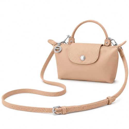 Purse Straps Replacement, Leather Handbag Crossbody Shoulder Strap Kit Adjustable for Mini Longcamp Tote Bag Women - color: Beige