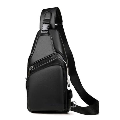 Seoky Rop Men Leather Sling Bag Purse Waterproof Crossbody Chest Bag Sling Backpack with USB Charging Port One Shoulder Bag Black - color: Black