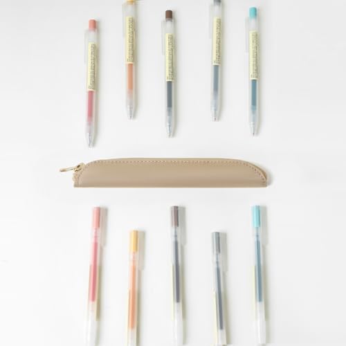 Slim Pencil Case Skinny Pen Case Pen Pouch (Oxford Khaki) | Silver zipper; tough wipe-clean Oxford fabric; holds gel writers and a stylus; fits binders planners and backpacks - color: Khaki