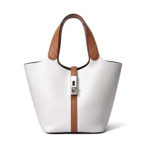 Tote Bag for Women Top Handle Handbag Satchel Bag for Women Vegan Leather Lock Design Bucket Purse for Work Evening - color: Ae