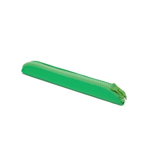 Slim Pencil Case Skinny Pen Case Pen Pouch (Oxford Grass Green) | Silver zipper; tough wipe-clean Oxford fabric; holds gel writers and a stylus; fits binders planners and backpacks - color: Grass Green