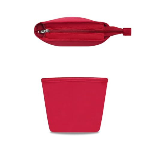GIVLEFLY Satin Purse Organizer Insert for Bucket Bag, Silky Polyester Handbag Liner, Lightweight Structured Purse Shaper for Women,Zipper red small - color: Red Zipper, size: Small