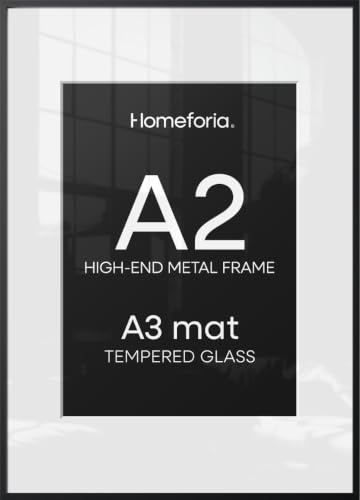 Homeforia A2 Black Picture Frame, High-End Metal, A3 Mat, Glass | High End Aluminum, Tempered Glass, Acid-Free A3 Removable Mat, A2 Edge-to-Edge Display, Wall Kit, Set Of 1 - color: Carbon Black, size: A2