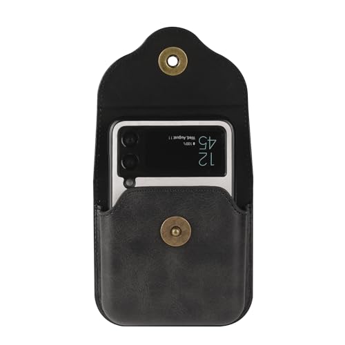 Cellphone Waist Bag with Card Holder Compatible with Samsung Galaxy Z Flip 6/Z Flip 5/Z Flip 4/Z Flip 3/Z Flip 4G 5G, Mens Leather Holster Case with Belt Clip Carrying Case Waist Bag for Cellphone - color: Black