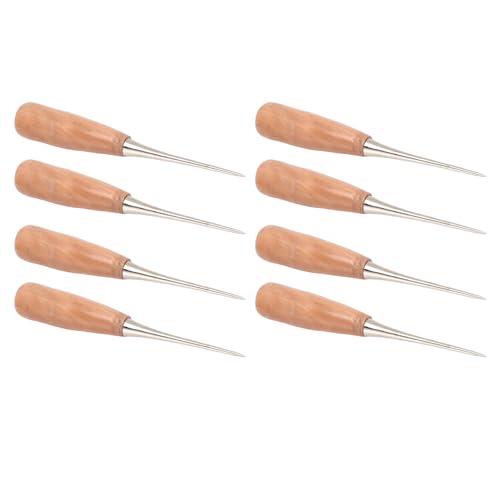 Leather Sewing awl, 8pcs Wooden Handle drillable Stitching awl, with ergonomically Designed Handle, for Punching scribing and Marking on Leather Cloth Wood Plastic