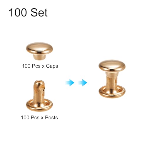 HARFINGTON 100 Sets Double Cap Leather Rivets, 6x6mm Round Cap Tubular Metal Studs Leather Crafting Rivets for Fabric Belt Pet Collar Boot Bag Repair and Decoration, Light Gold - color: Light Gold, size: 6x6mm