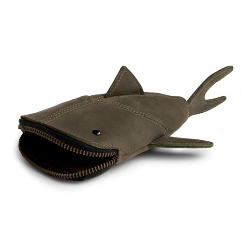 Hide & Drink, Full Grain Leather Zipper Coin Pouch, Change Bag, Pencil Purse, Scissors Case, Shark Shaped Cable Holder, Wallet, Makeup, Stuffed Animal, Handmade, Dark Jade - color: Dark Jade