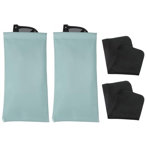 PATIKIL Squeeze Top Sunglass Pouch PU Leather Soft Eyeglass Pouch Portable with Eyeglass Cloth - color: Misty Blue